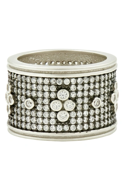 Shop Freida Rothman Clover Wide Band Ring In Black/ White/ Silver