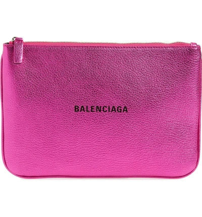 Shop Balenciaga Everyday Leather Pouch In Rose Fuchsia/ Noir