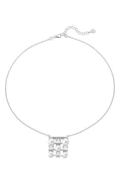 Shop Majorica Simulated Pearl & Crystal Pendant Necklace In White/ Steel