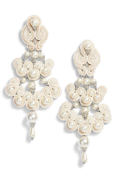 Tory Burch Beaded Chandelier Earrings In Ivory | ModeSens
