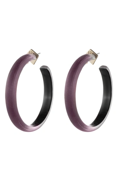Shop Alexis Bittar Retro Gold Collection Large Lucite Hoop Earrings In Black Cherry