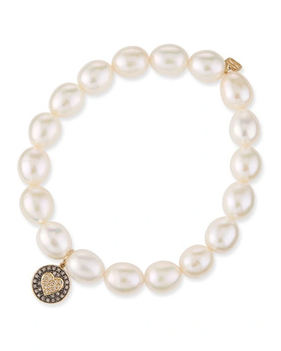 Shop Sydney Evan 9mm Pearl & Diamond Heart Bracelet In White