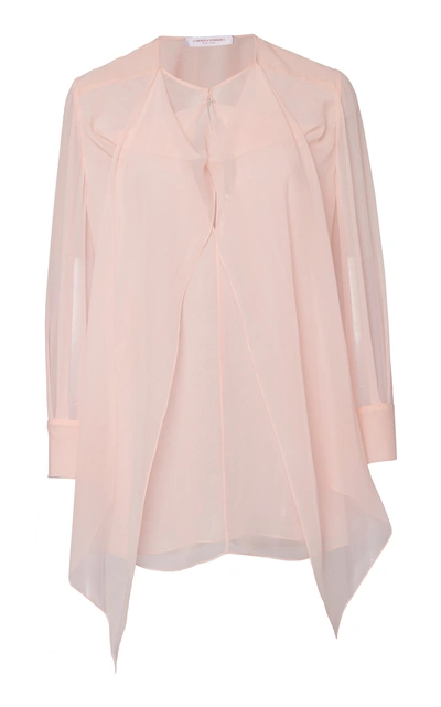 Shop Carolina Herrera Keyhole Silk Bouse In Pink