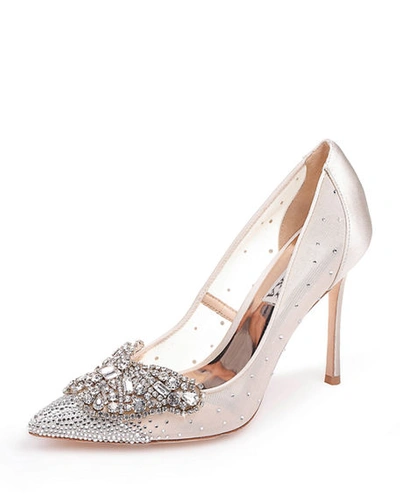 Shop Badgley Mischka Quintana Mesh Embellished High-heel Pumps In Champagne