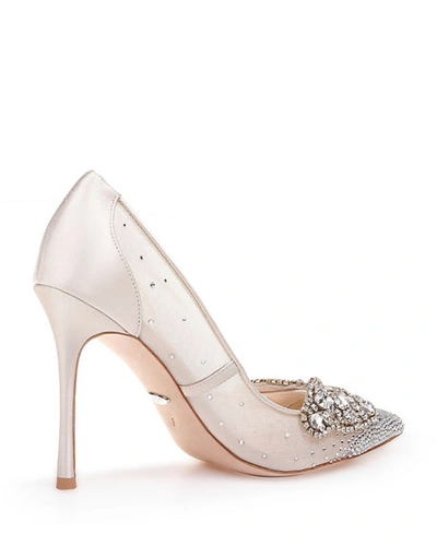 Shop Badgley Mischka Quintana Mesh Embellished High-heel Pumps In Champagne