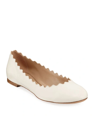 Shop Chloé Lauren Scalloped Leather Ballet Flats In Cloudy White