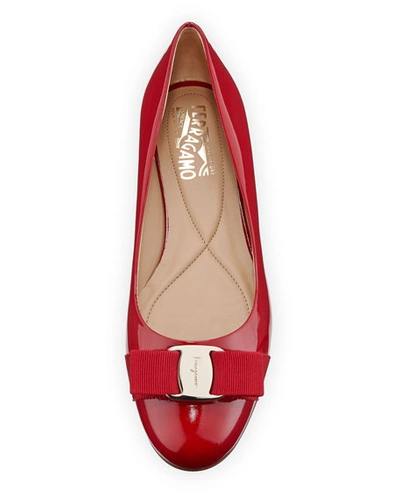 Shop Ferragamo Varina Patent Leather Bow Ballerina Flats In Red