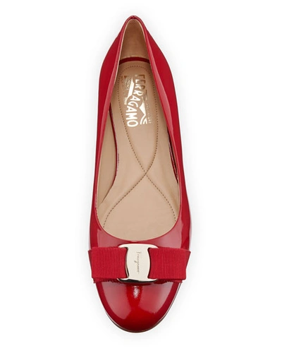 Ferragamo Varina Patent Leather Bow Ballerina Flats In Red
