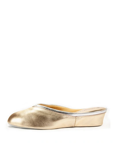 Shop Jacques Levine Metallic Leather Wedge Mule Slippers In Gold Silver