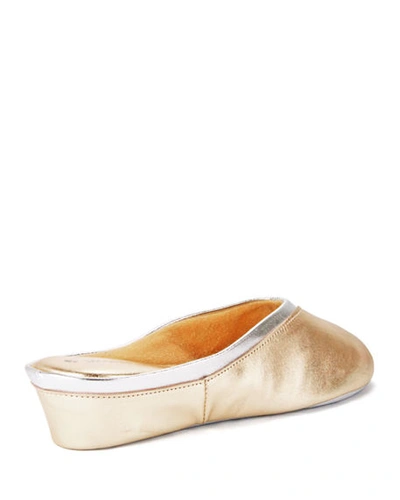 Shop Jacques Levine Metallic Leather Wedge Mule Slippers In Gold Silver