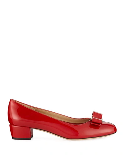 Shop Ferragamo Vara 1 Patent Bow Pumps, Red (rosso)