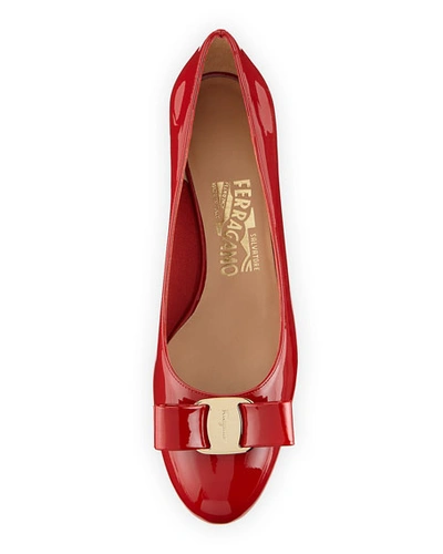 Shop Ferragamo Vara 1 Patent Bow Pumps, Red (rosso)