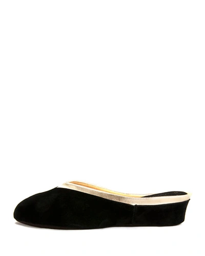 Shop Jacques Levine Suede Wedge Mule Slippers In Black Gold