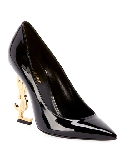 Saint Laurent 110mm Opyum Patent Ysl-heel Pumps In Black