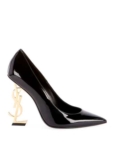 Shop Saint Laurent 110mm Opyum Patent Ysl-heel Pumps In Black