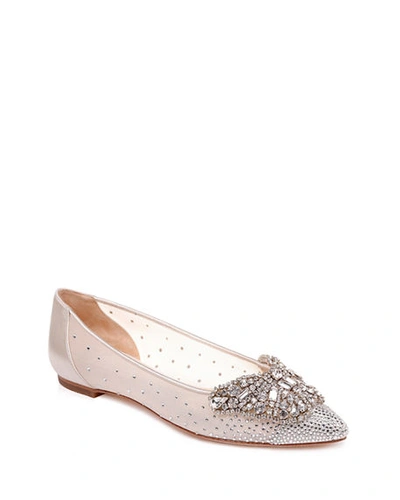 Shop Badgley Mischka Quinn Embellished Mesh Flats In Champagne