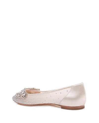 Shop Badgley Mischka Quinn Embellished Mesh Flats In Champagne