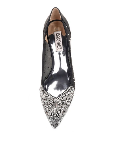 Shop Badgley Mischka Quinn Embellished Mesh Flats In Black