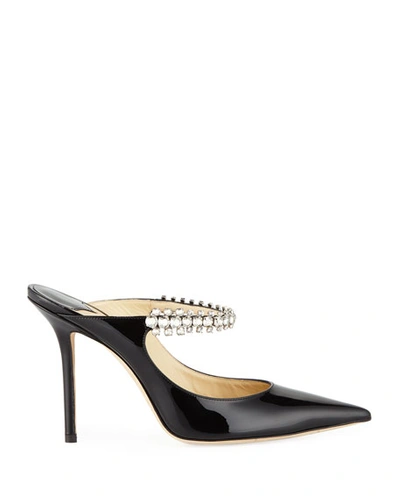 Jimmy Choo Bing 100 Crystal-embellished Patent-leather Mules In Black