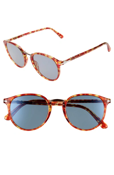 Shop Persol 51mm Round Sunglasses - Red Havana/ Blue Solid