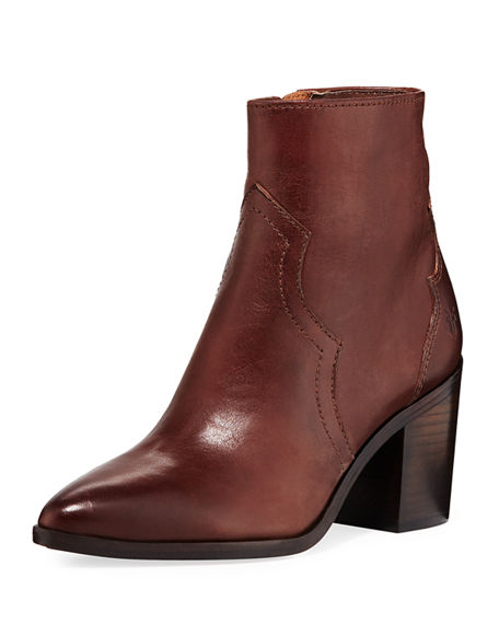 frye leather block heel western booties