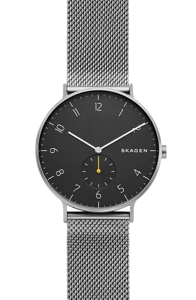 Shop Skagen Aaren Mesh Strap Watch, 40mm In Grey/ Gunmetal