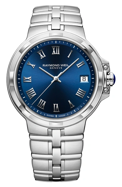 Shop Raymond Weil Parsifal Bracelet Watch, 40mm In Silver/ Blue/ Silver