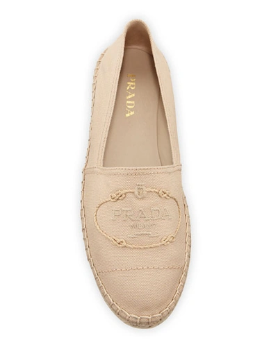 Shop Prada Canvas Slip-on Logo Espadrilles In Croda