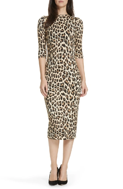 Shop Alice And Olivia Delora Mock Neck Midi Sheath In Textured Leopard