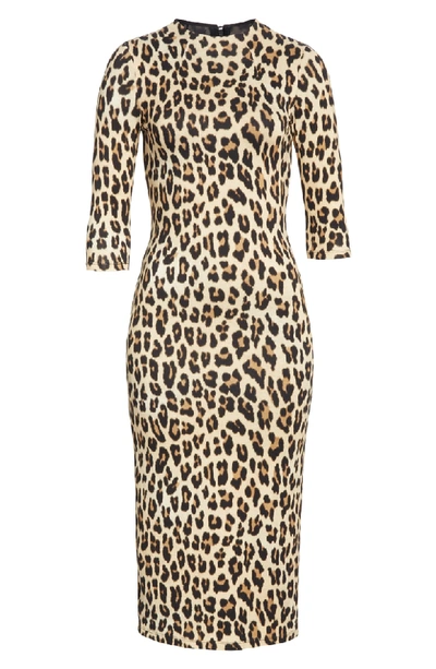 Shop Alice And Olivia Delora Mock Neck Midi Sheath In Textured Leopard