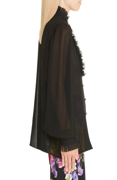 Shop Dolce & Gabbana Ruffle Bib Sheer Stretch Silk Blouse In N0000 Black
