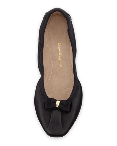 Shop Ferragamo My Joy Leather Slip-on Ballet Flats In Black