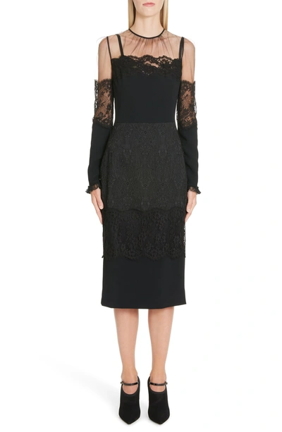 Shop Dolce & Gabbana Sheer Yoke Lace Sheath Dress In N0000 Black