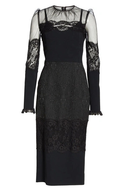 Shop Dolce & Gabbana Sheer Yoke Lace Sheath Dress In N0000 Black