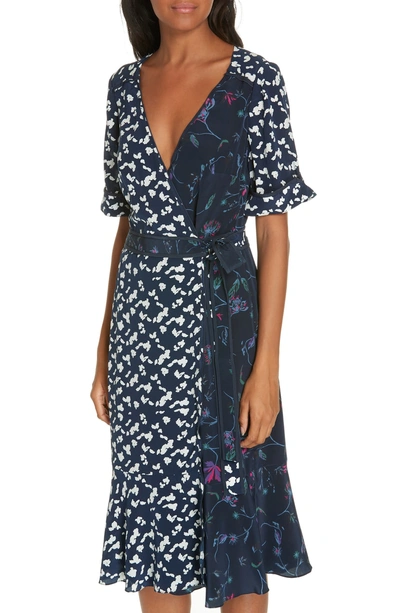 Shop Tanya Taylor Luisa Print Silk Wrap Dress In Navy