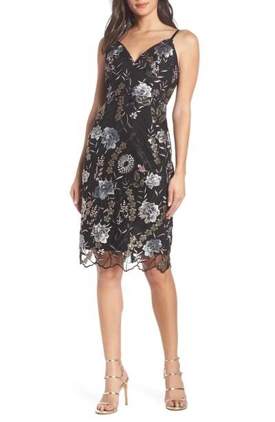 Shop Bronx And Banco Tiara Flower Embroidered Evening Dress In Black