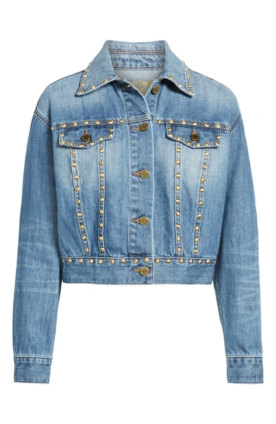 Shop Michael Michael Kors Studded Denim Jacket In Antique Wash