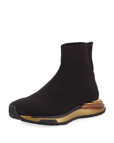 Shop Ferragamo Gancini Sock High-top Sneakers In Nero