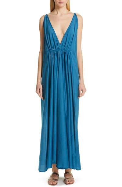 Shop Kalita Clemence Cotton & Silk Maxi Dress In Poseidon