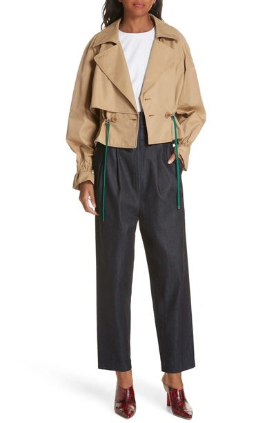 Shop Tibi Finn Water Resistant Twill Crop Trench Coat In Khaki