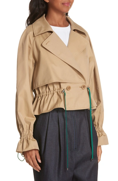 Shop Tibi Finn Water Resistant Twill Crop Trench Coat In Khaki