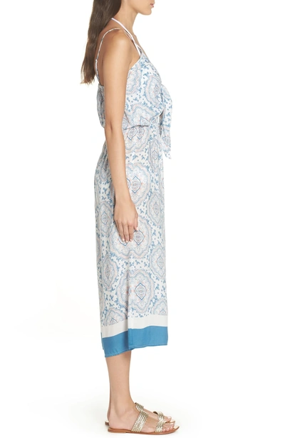 Shop Surf Gypsy Tie Front Cover-up Gaucho Jumpsuit In Blue/ Coral Candy