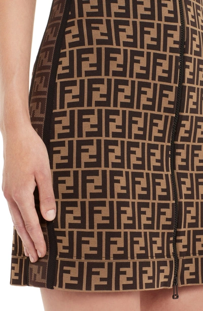 Shop Fendi Ff Logo Zip Front Jersey Dress In Brown