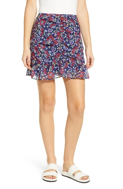 Shop The Fifth Label Ruched Floral Print Miniskirt In Navy/ Scarlet Watercolor