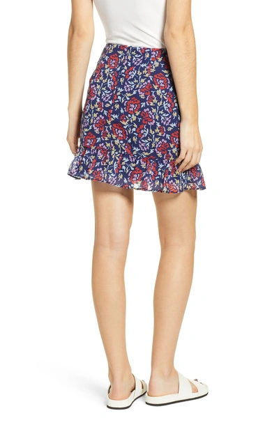 Shop The Fifth Label Ruched Floral Print Miniskirt In Navy/ Scarlet Watercolor