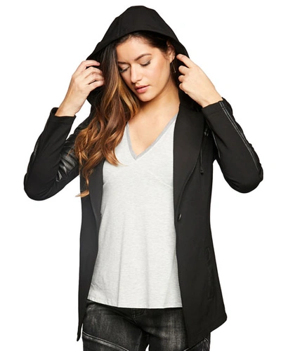 Shop Blanc Noir Hooded Single-button Moto Blazer In Black