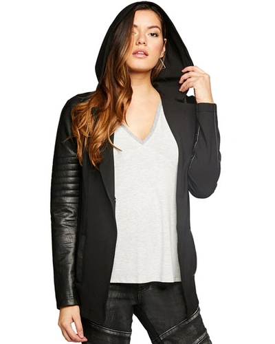 Shop Blanc Noir Hooded Single-button Moto Blazer In Black