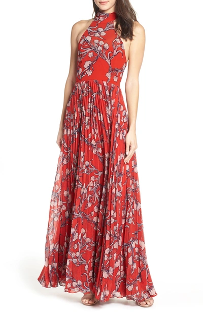 Shop Fame And Partners The Zora Chiffon Evening Dress In Nouveau Floral Sunset
