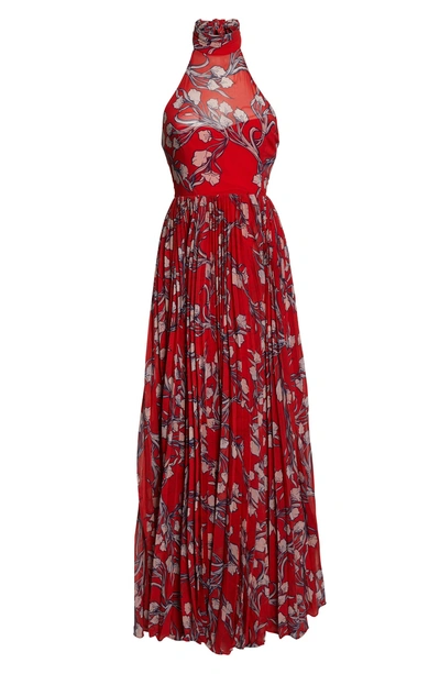 Shop Fame And Partners The Zora Chiffon Evening Dress In Nouveau Floral Sunset