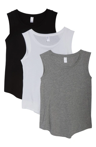 Shop Alternative Luxe Set Of 3 Cap Sleeve Tees In Black/ White/ Heather Grey